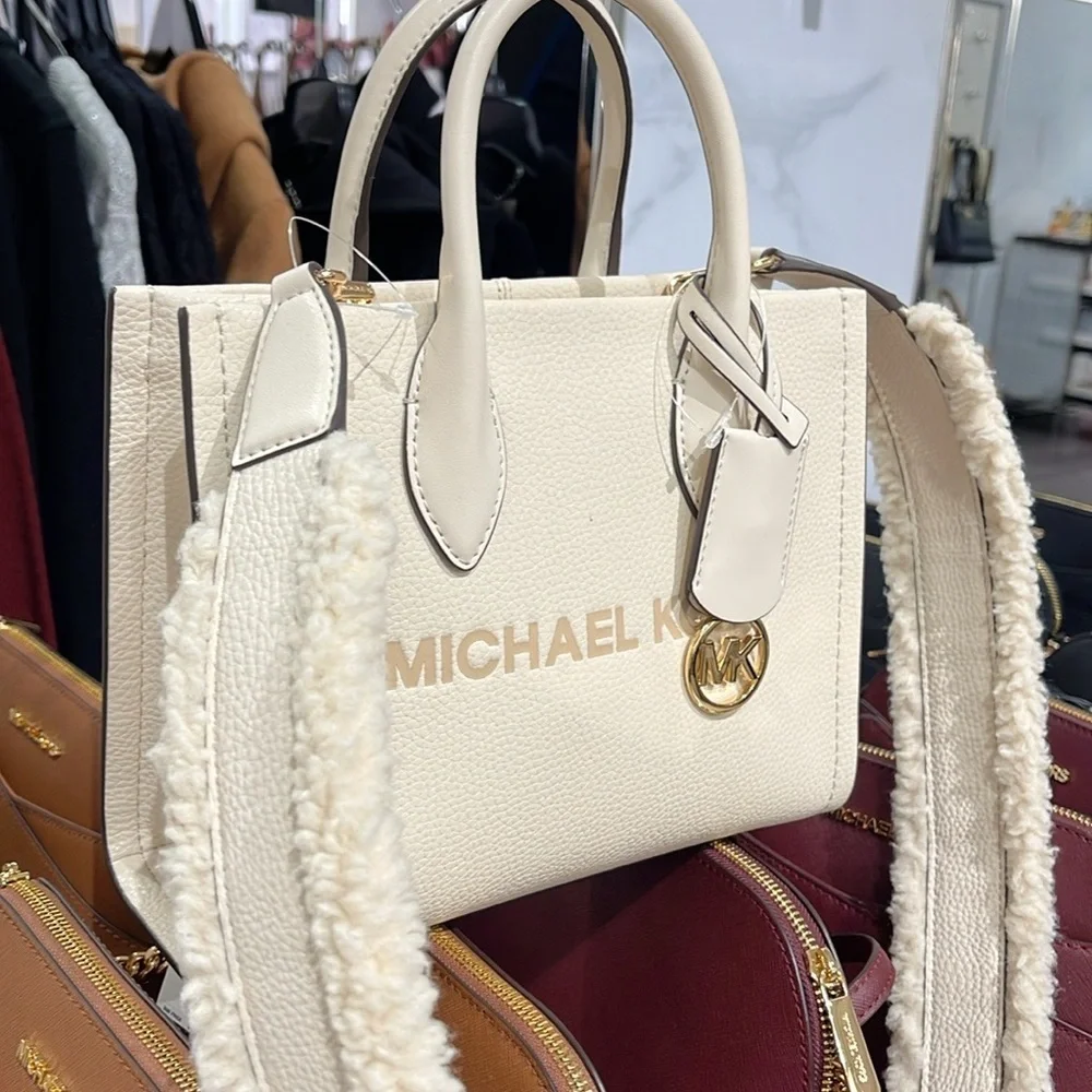 Michael Kors Mirella Small Pebbled Leather Shopper Top Zip Crossbody XBody Bag
